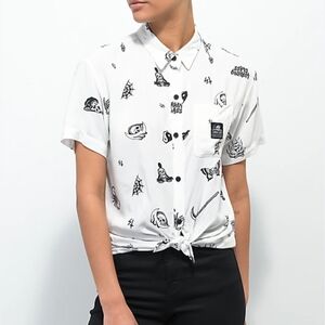 Quiksilver White Graphic Casual Button Down Shirt